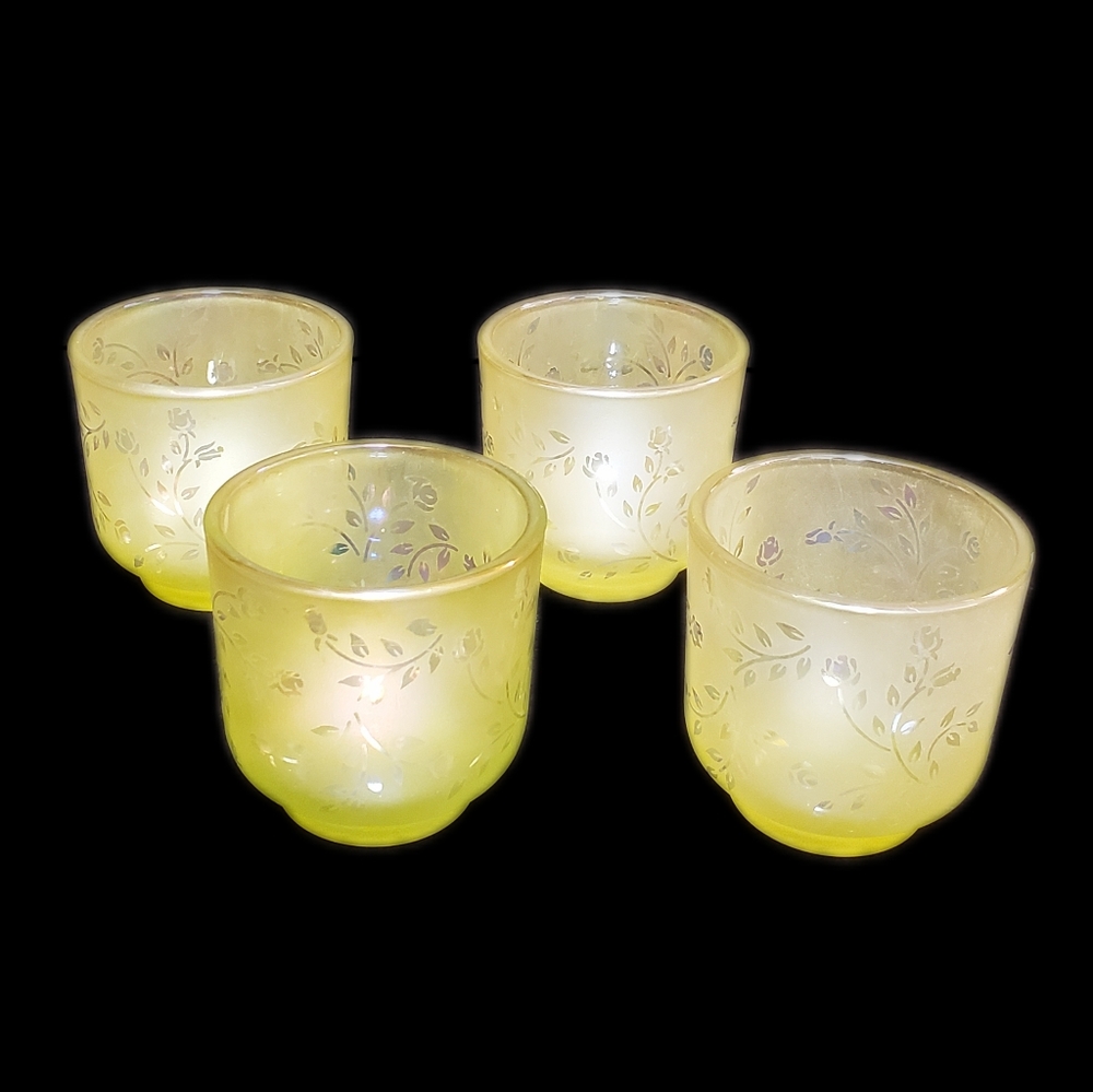 Vintage Yellow Iridescent Candle Holders